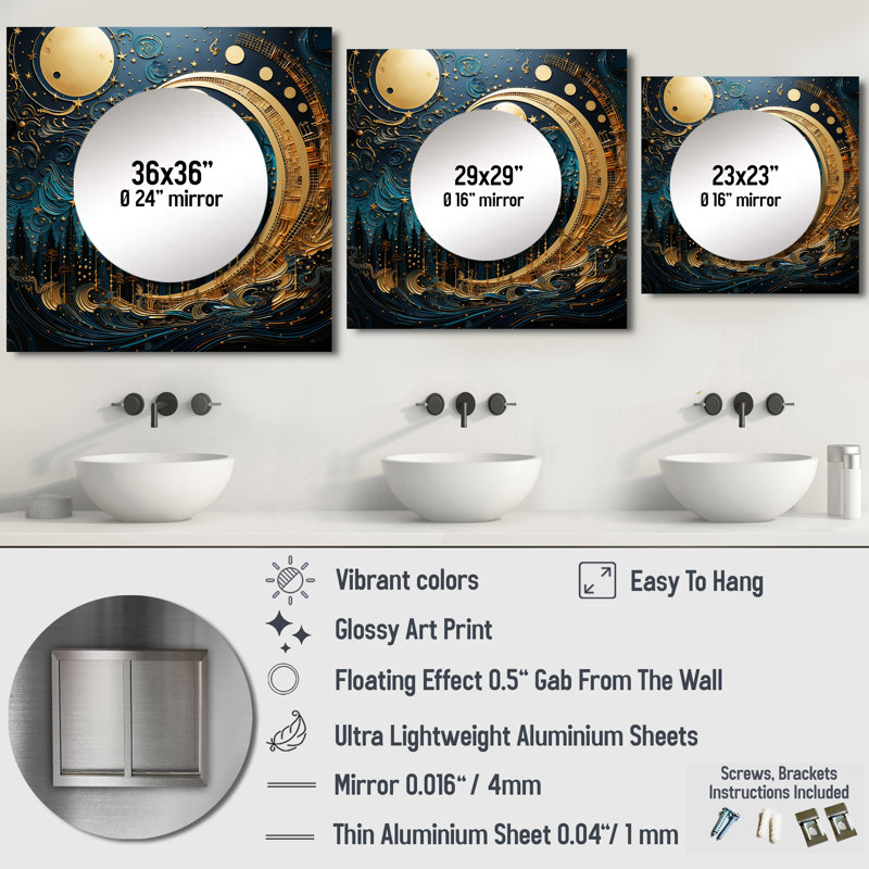 Anoosha - Moon Large Square Mirror For Wall Art Decor, 29" x 29"