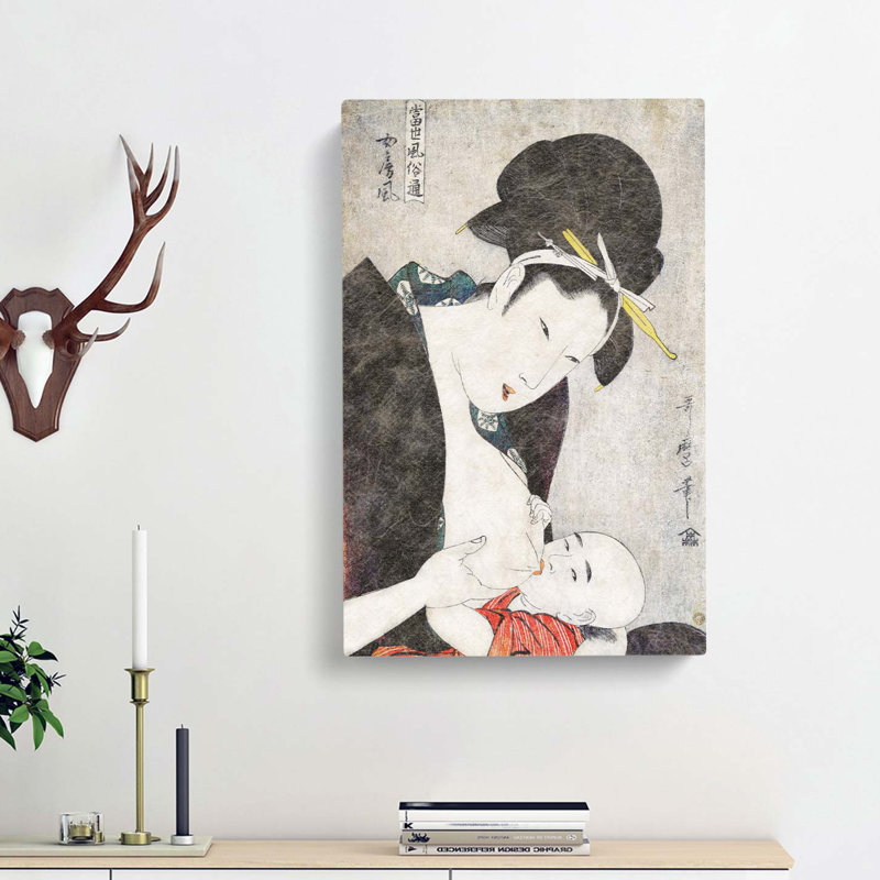 Mother & Child by Kitagawa Utamaro - Wrapped Canvas Painting, 50cm H x 35cm W x 3cm D