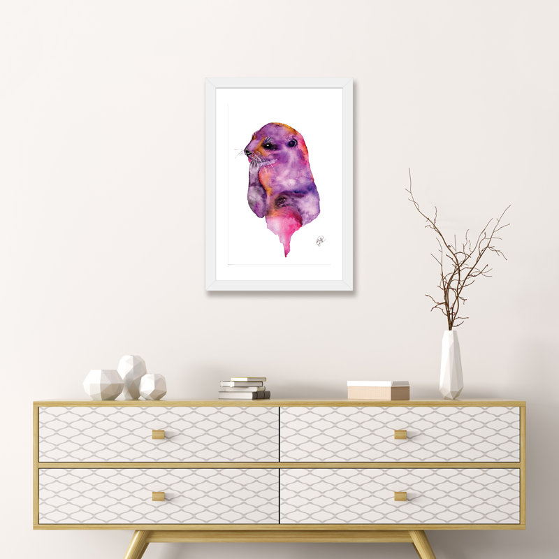 Loutre, art sur toile, H 32 po x l 24 po x P 1 po, Papier avec cadre blanc
