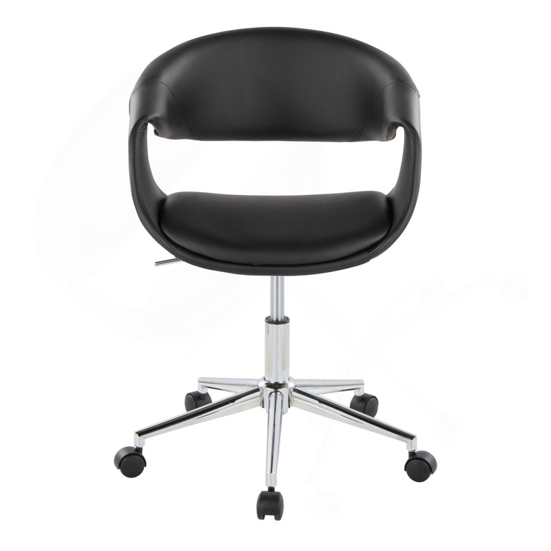 Chaise de travail en métal chromé et similicuir, Noir