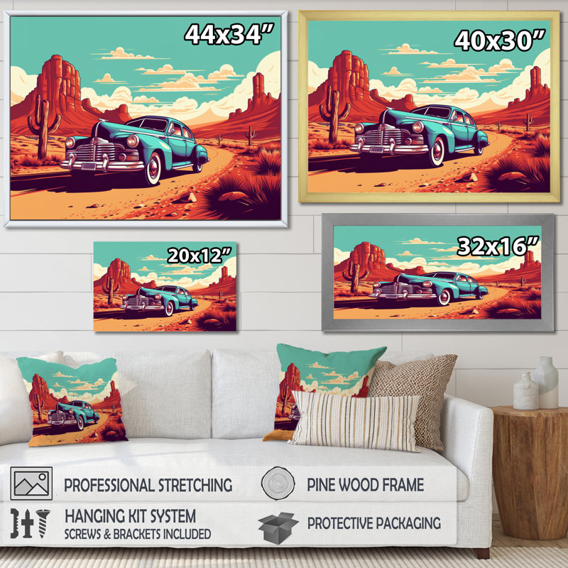 Vieille voiture américaine dans le Nevada III, H 12 po x l 20 po x P 1 po, Cadre flottant noir