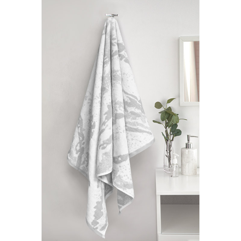 Trotwood Cotton Opulent Marble Pattern Hand Towel, Gray