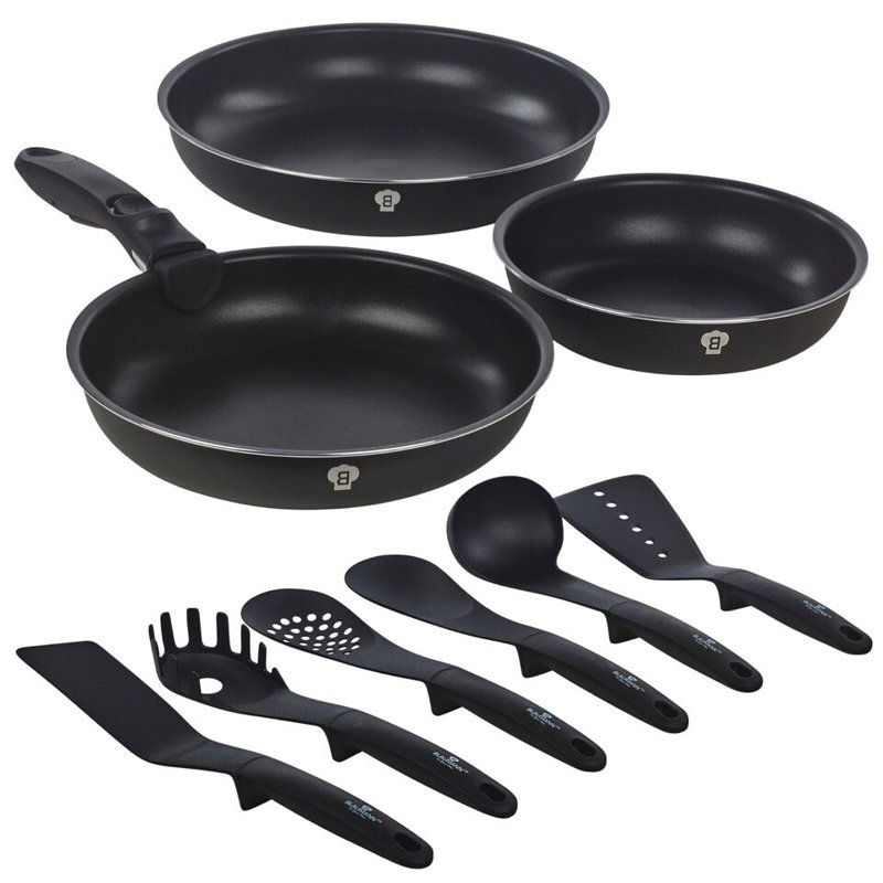 3 - Piece Non-Stick Aluminum Cookware Set, Matt Black