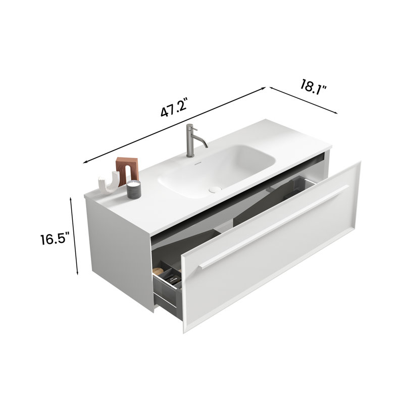 U051-Nevia48w-156 Ensemble de meuble-lavabo neige 48 po avec évier à surface solide Nevia