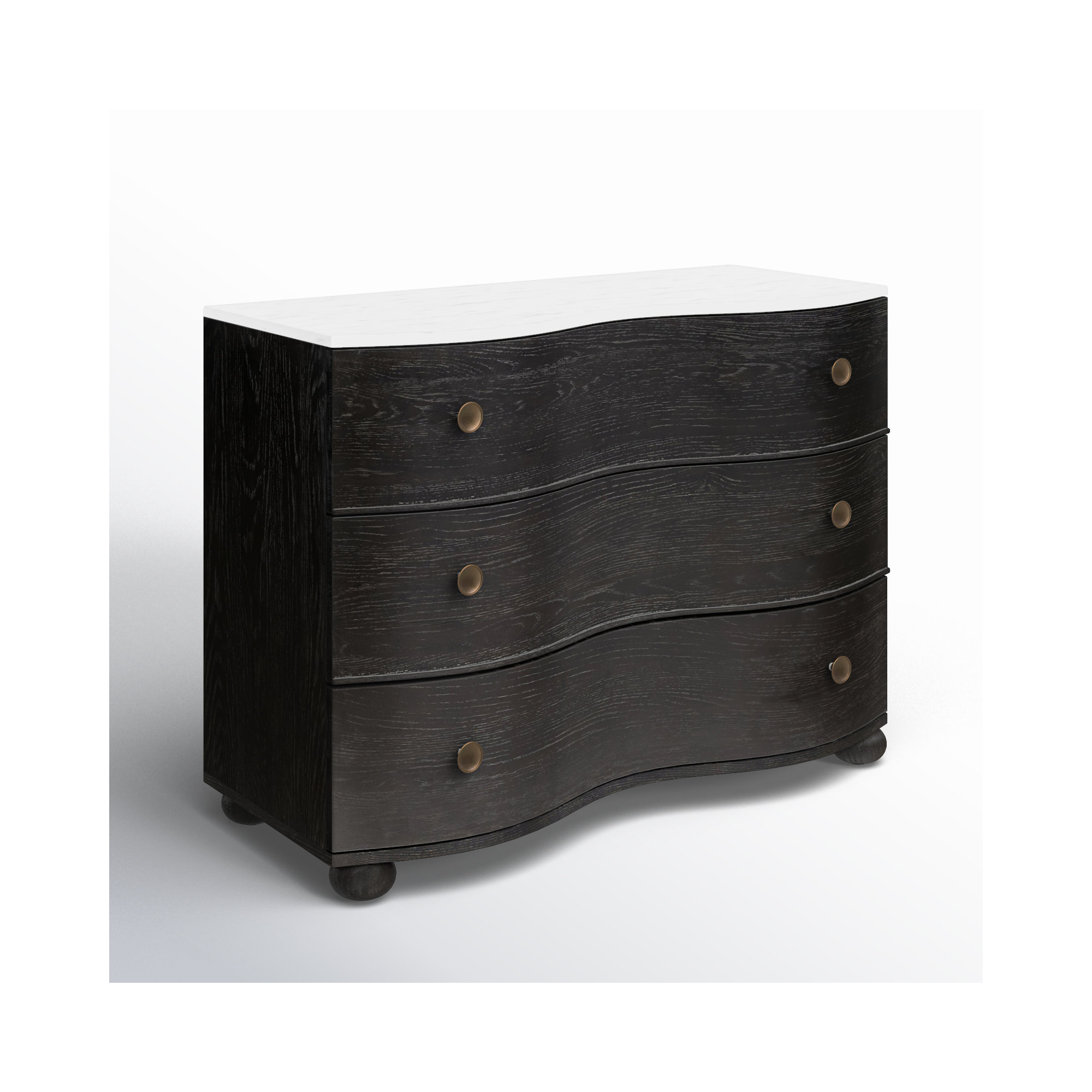 Tariel 3 - Drawer Dresser, Black/Polished White Marble