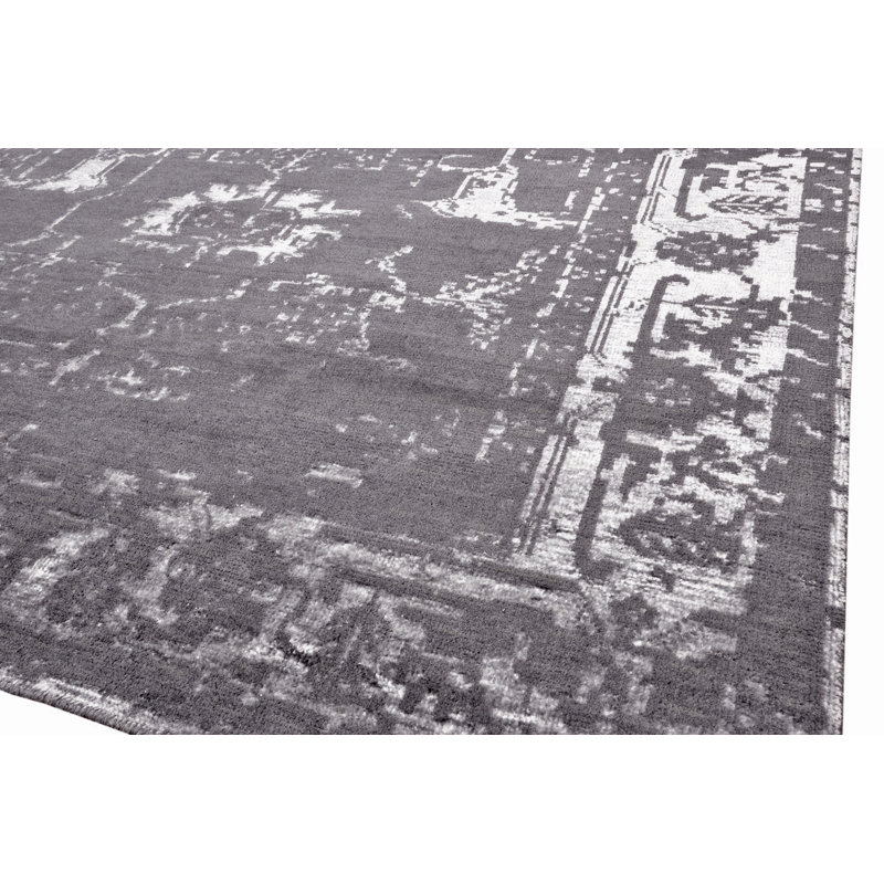 Oriental Hand-Knotted Wool/Silk Gray/White Area Rug, Rectangle 5' x 8'
