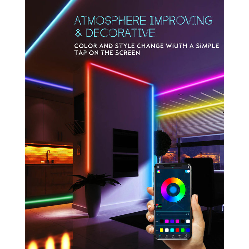 Ensemble de lumières à DEL de 66 pi avec télécommande et contrôle d'application, fonction de minuterie, fonctions de mémoire