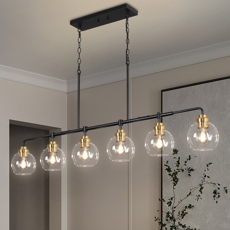 Lustre spoutnik à 6 lumières à intensité variable Lustre linéaire en verre transparent