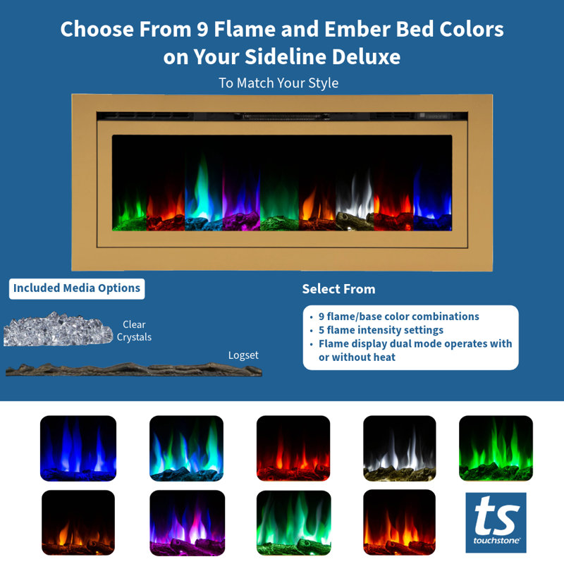 Sideline Deluxe Gold 50" Smart Electric Fireplace with Faux Logs