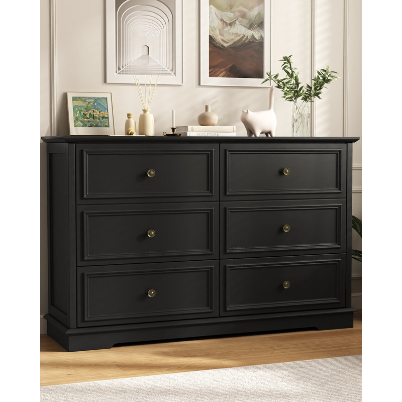 Ensemble de chambre à coucher 3 pièces, commode 6 tiroirs et table de chevet 47,2 po, Black/Gray
