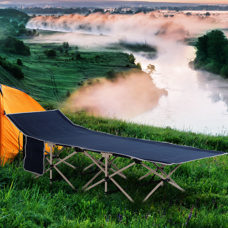 Lit de camping pour adultes - capacité de 330 lb, bleu. Lit portatif portatif avec poches latérales, camping, vacances. Résistant à l'eau, léger et résistant