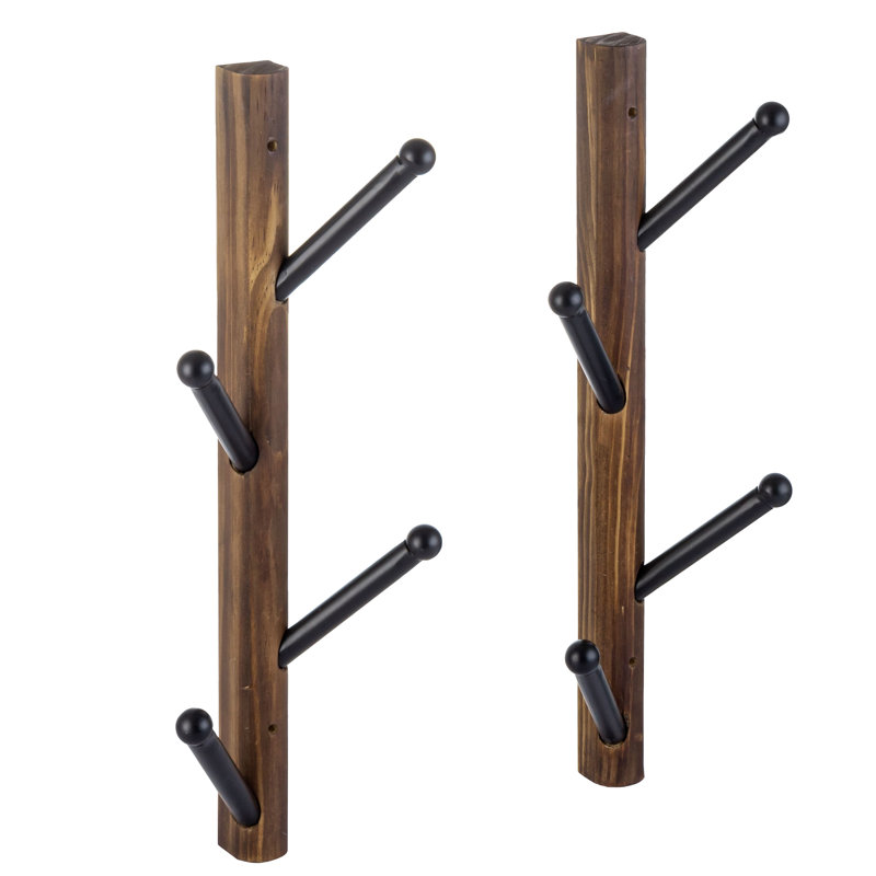 Solid Wood 8-Hook Wall Mounted Coat Rack, Brown/Black