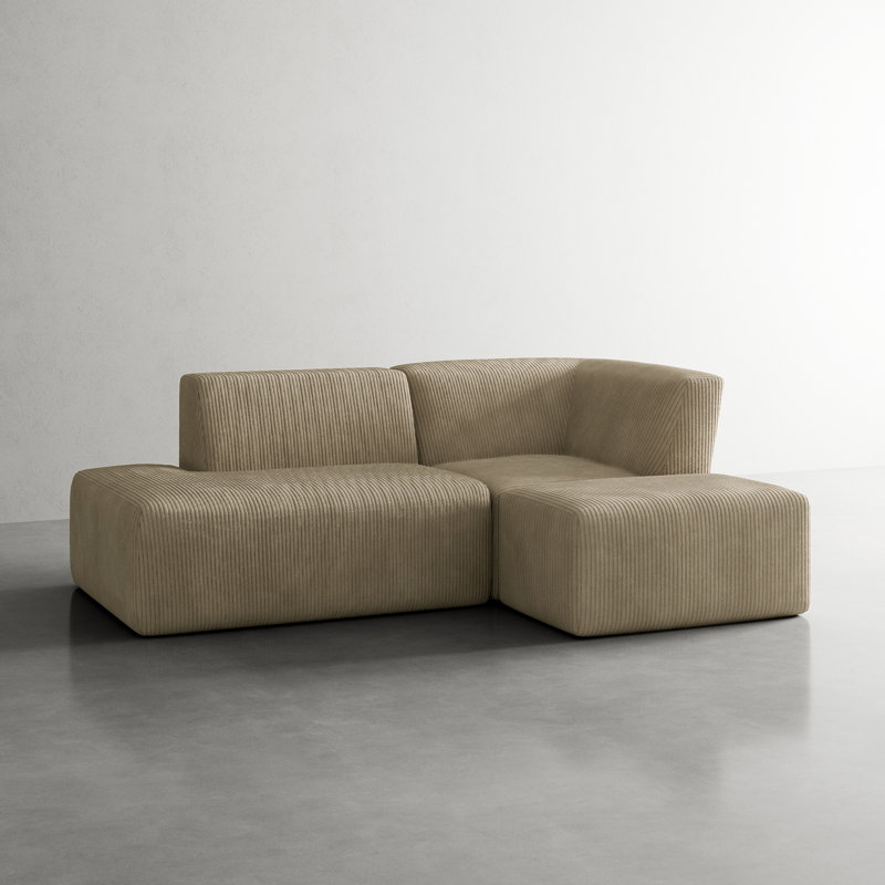 Ensemble de canapé modulaire rembourré en velours côtelé avec repose-pieds 3 pièces Berlare - entièrement compressé, aucun assemblage requis