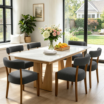 Cindina Mid-Century Modern Dining Chairs Gray Fabric Upholstered Wood Frame Kitchen Chairs