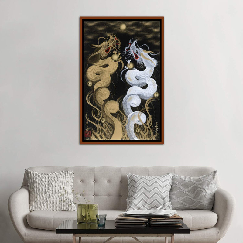 «Flying Twin Dragons» - reproduction, H 60 po x l 40po x P 1,5 po, Toile avec cadre en bois classique