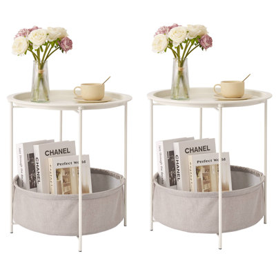 Jarrion End Table Set with Storage Bag Tray Top Foldable X-Shaped Legs