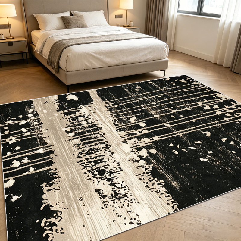 1PC Distressed Black Beige Abstract Stripe area rugs for Living Room, Soft and Comfortable, Suitable for all seasons, easy-to-maintain, machine washable Indoor floor mat, Under Table Farmhouse suitable for dining table