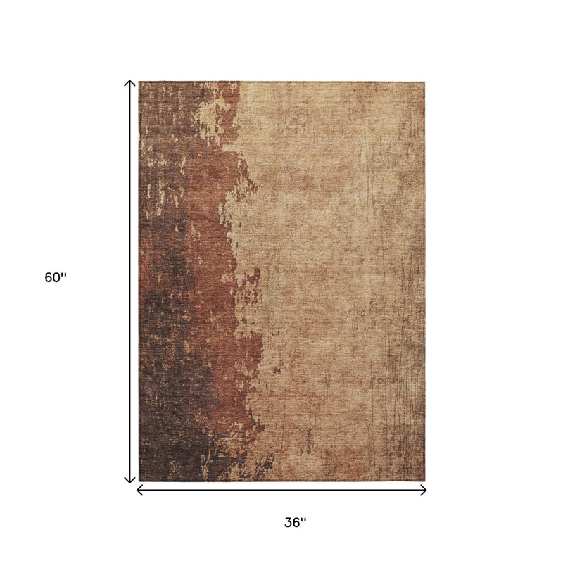 Tapis intérieur/extérieur lavable, motif abstrait rouille et cuivre, 90 x 150 cm