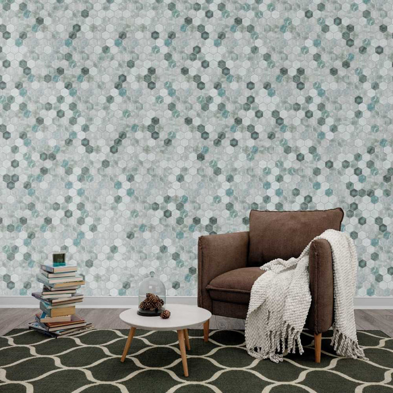 Eterna Hexx 12'' x 12'' Recycled Glass Mosaic, Calacatta Blue