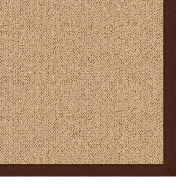 Nannette Handmade Medium Beige Berber with Brown Cotton Border Made in the USA Area Rug, Runner 2'6" x 12'