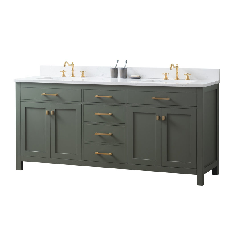Ajhane 72" Double Bathroom Vanity Set, Vintage Green/Brushed Gold