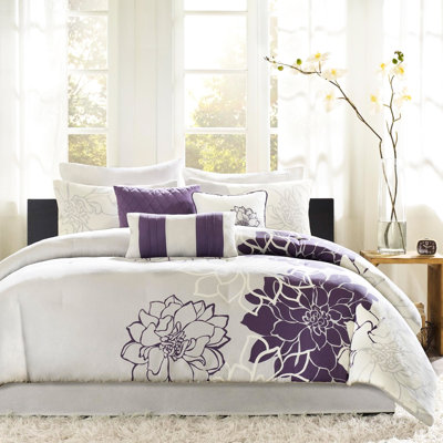 Édredon gris / mauve taupe pour grand lit - tissu en coton 200Tc, imprimé gris / mauve, élimination des plis avec fer à repasser