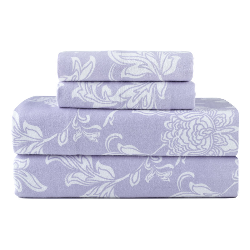 Pointehaven 180 GSM Brushed Cotton Flannel Deep Pocket Sheet Set Twin XL Lilac Bloom, Lilac Bloom, Twin XL