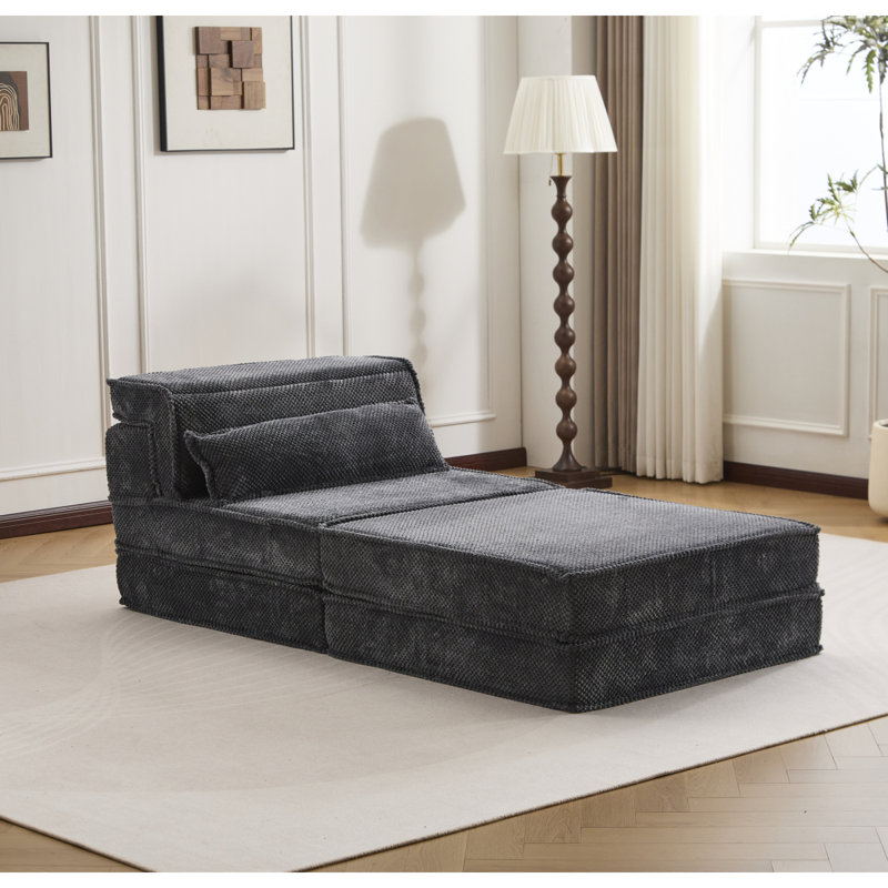 Compression Mahjong Sofa,Convertible Floor Sofa Bed,DIY Boneless Modular Sectional Sofa,No Assembly Required,Circle Fleece Fabric,Oversized Single Seater With 1 Pillow And 1 Ottoman,Darkgrey