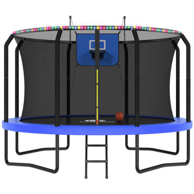 Acwarm Home 2026 14Ft Trampoline – 1500Lbs Cap, Astm, With Led Light Basketball Set, Net, Ladder & Pad