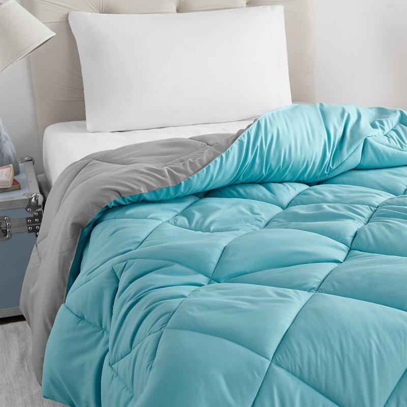 Reversible Microfiber Oversized Full XL Comforter, Aqua/Alloy, Full XL Comforter