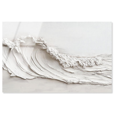 Wave on White High-Gloss Frameless Acrylic Glass Wall Art Neutral Boho by Art Remedy, Ready to Hang, 36 x 24