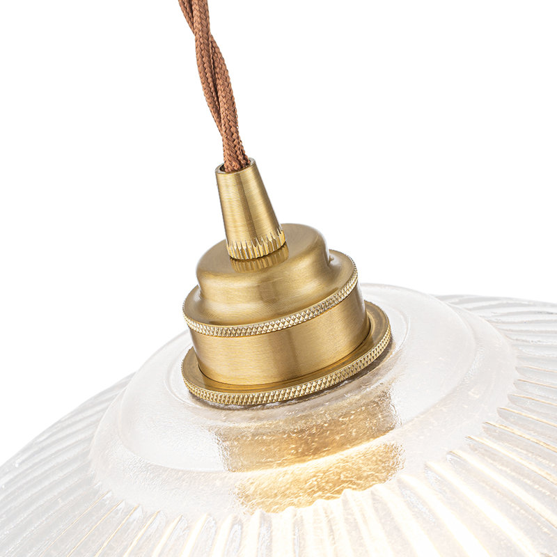 Vintage Large Single Light Dome-Shaped Striped Glass Pendant Light    , 23 cm H x 38 cm W x 38 cm D