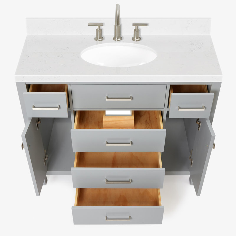 Meuble-lavabo simple avec plateau en quartz Macnair, Gris, 42"
