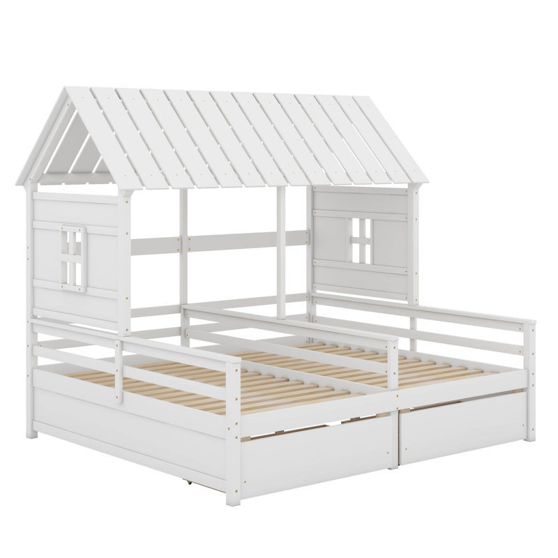 Lits plateforme simple avec deux tiroirs, Blanc