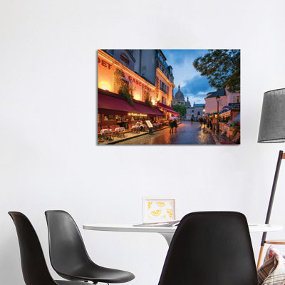 Streets Of Montmartre At Night, Paris, France by Jan Becke - Wrapped Canvas Print
