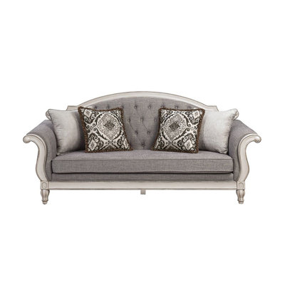 Baltique Transitional 88"L Fabric Upholstered Sofa in Grey and Antique White