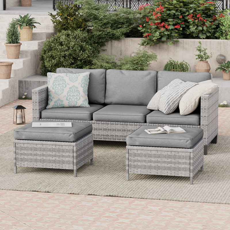 Rakeem 3 - Person Patio Conversation Set with Cushions, Gray