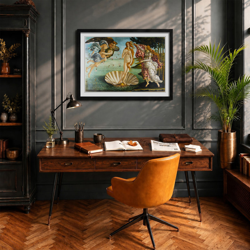Birth of Venus by Sandro Botticelli - Picture Frame Painting on MDF, Black Framed, 48cm H x 65cm W x 2cm D