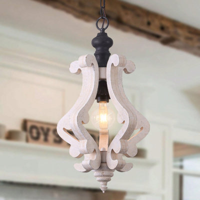 Farmhouse Cottage 1-Light Wood Chandelier With Adjustable Chain For Kitchen Island