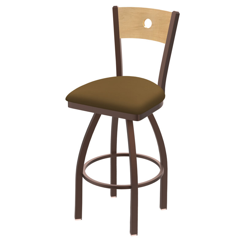 830 Voltaire Swivel Bar & Counter Stool, Natural Maple, Canter Saddle Vinyl / Black Wrinkle Frame
