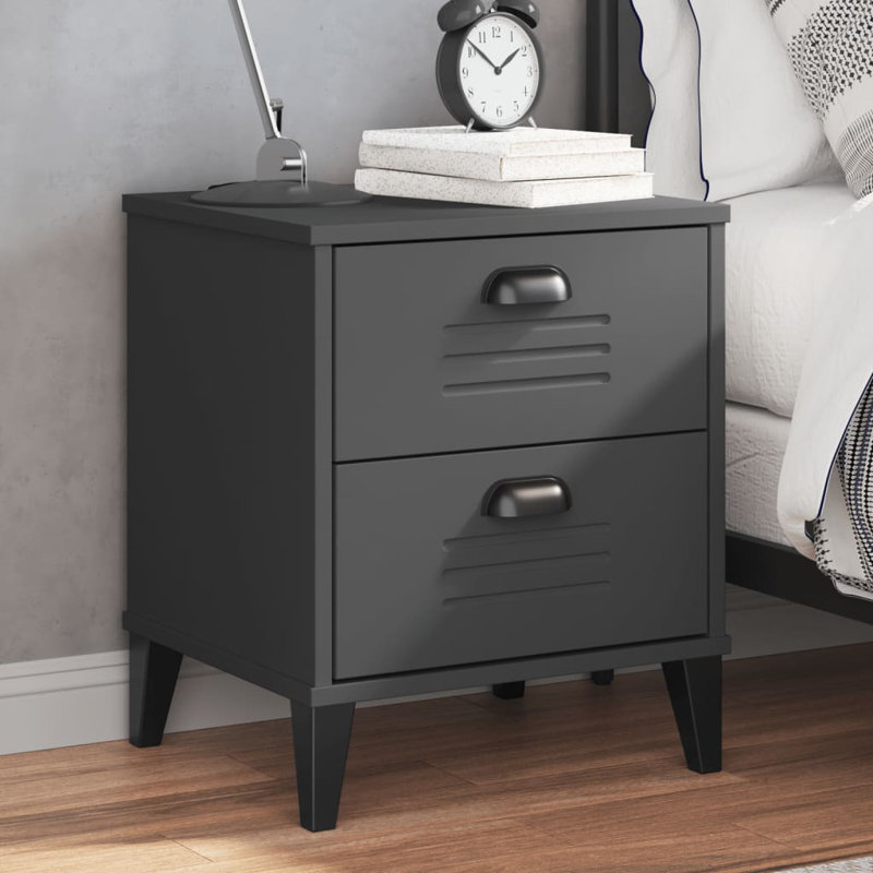 Table de chevet en bois massif Kristyanne, Gris anthracite