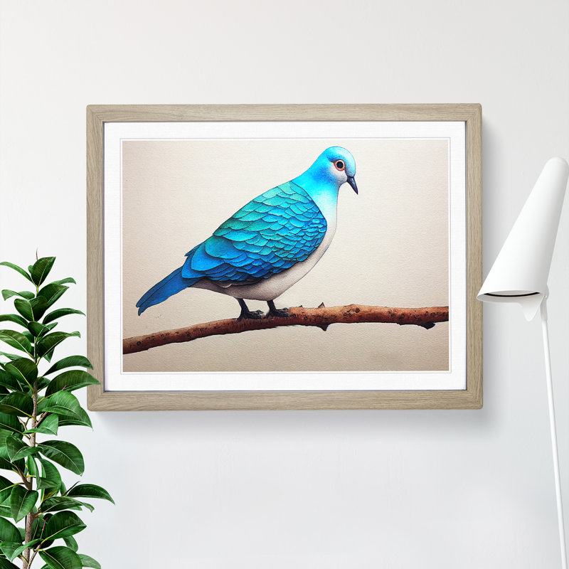 Dove Bird In Watercolour Vol.6 - Single Picture Frame Print, Oak Framed, 25cm H x 34cm W x 2cm D