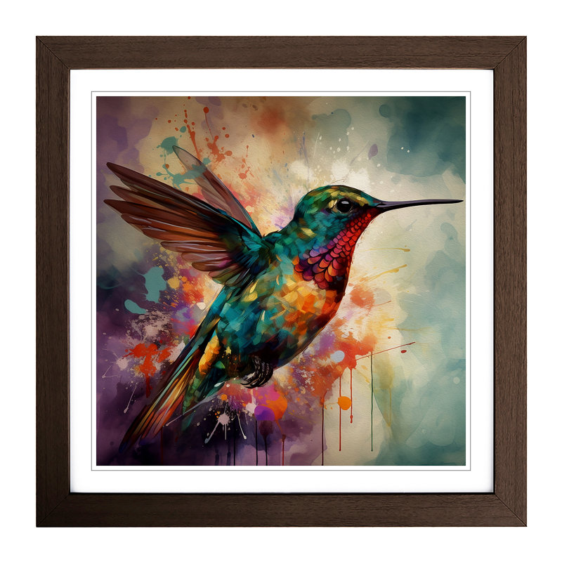 Hummingbird Abstract - Single Picture Frame Print on Wood, Walnut