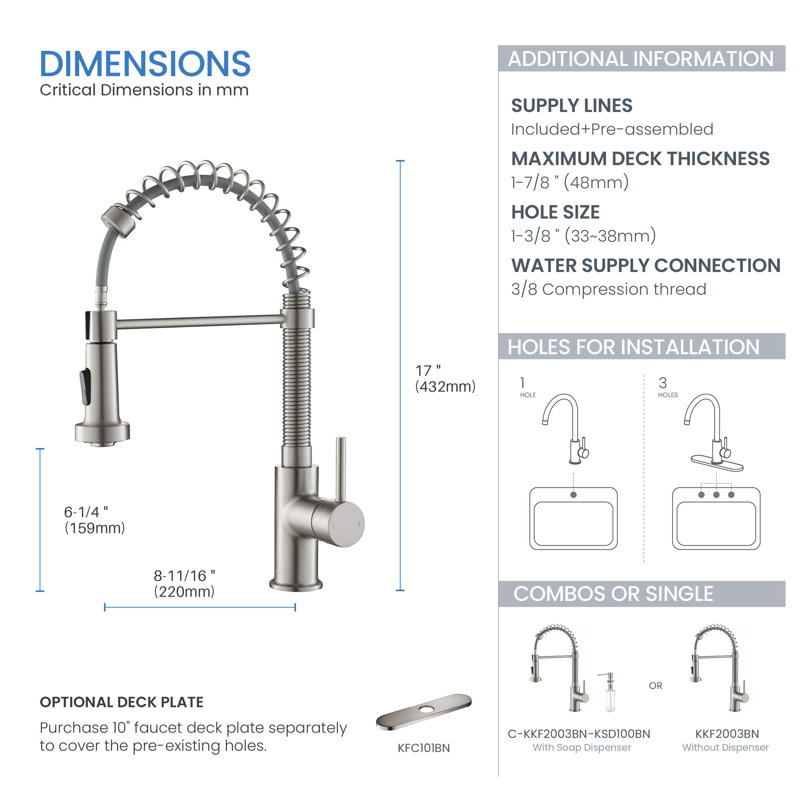 KIBI Aurora Kitchen Faucet, Brushed Nickel