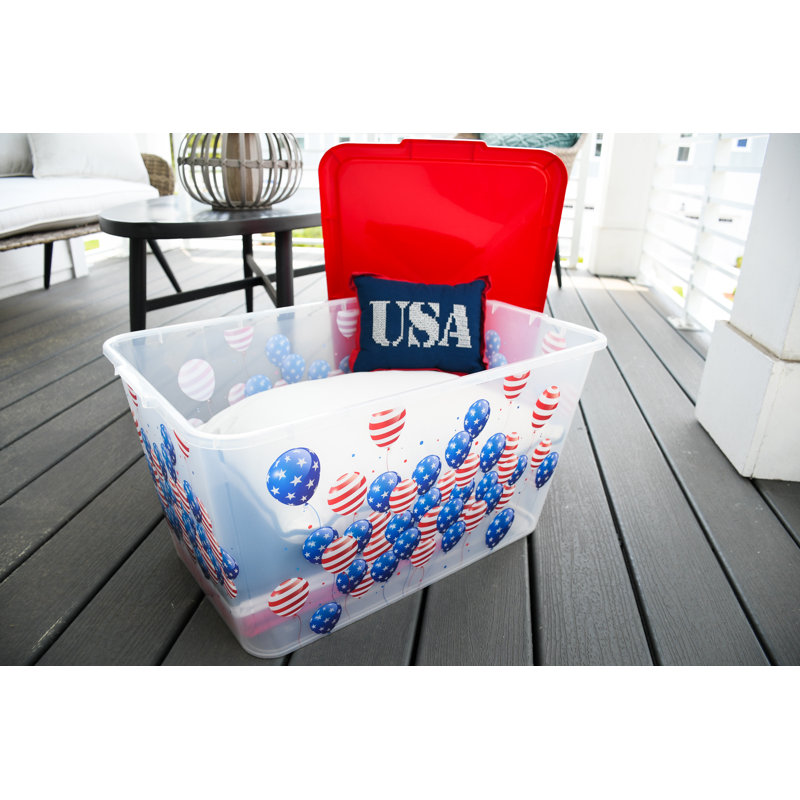 Ensemble de 4 bacs de rangement 14,5 gallons avec couvercles - bacs transparents imprimés pour l'organisation à domicile, bacs décoratifs colorés pour le rangement des jouets, décorations de Noël, dortoir et garde-robe