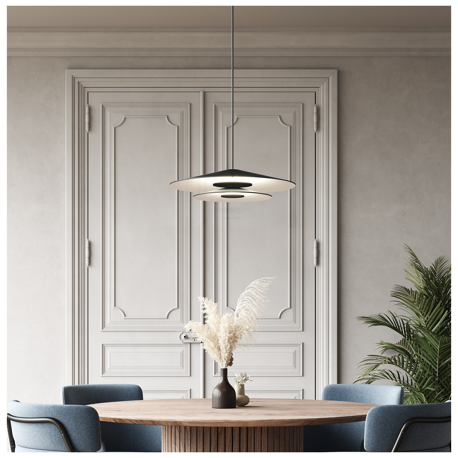 Cruz 2 Light Dimmable LED Pendant, Black/White