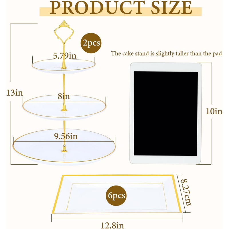 Présentoir à gâteaux 8 pièces, supports à petits gâteaux en plastique avec rebord doré
