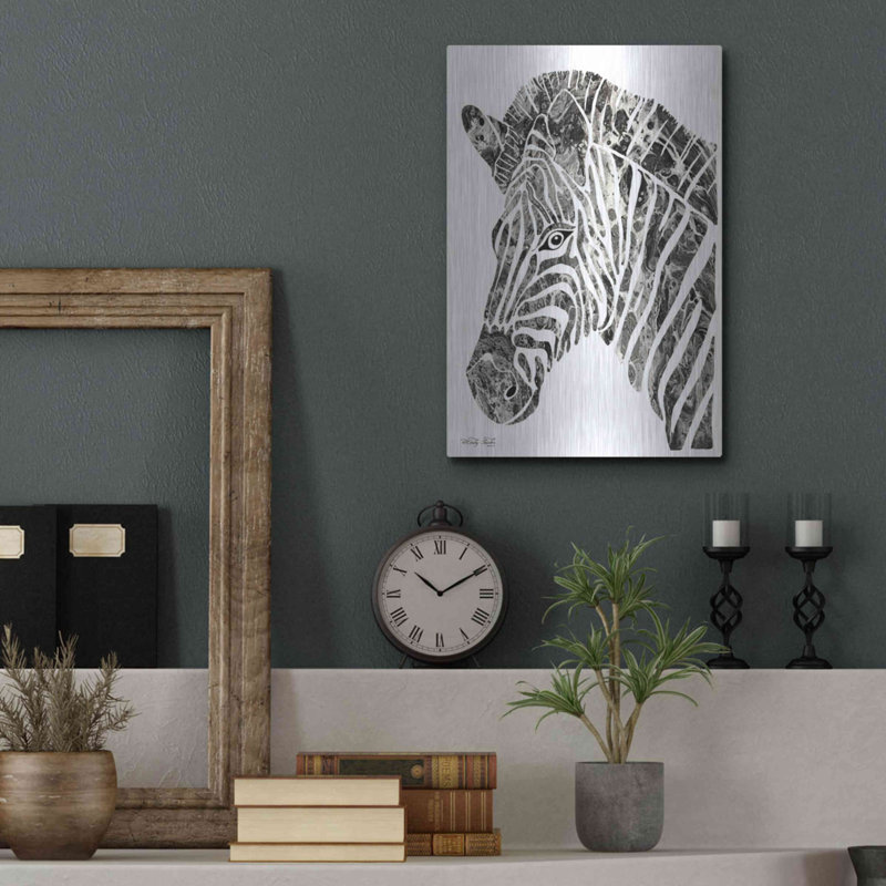 «Bright Zebra» par Cindy Jacobs sur métal, H 16 po x l 12 po