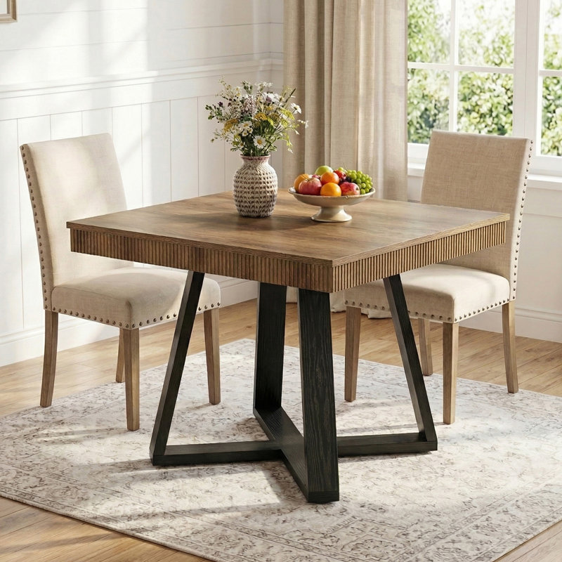 Square Dining Table for 4, Black Base