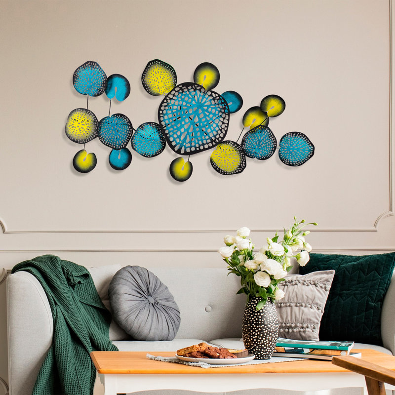 Modern Wall Decor on Metal, Yellow/Blue
